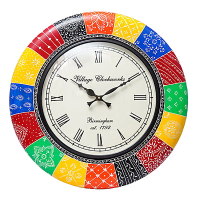 Hand Painted Round Analog Wooden Clock (18*18 Inch, 12 Inch Dial)