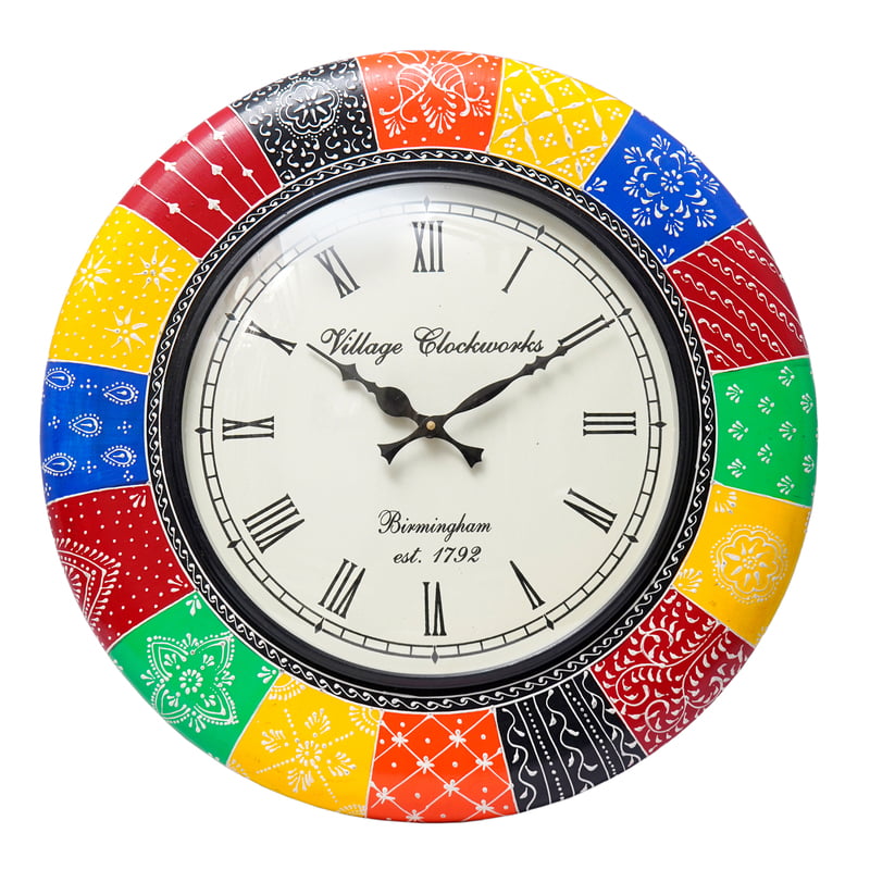 Hand Painted Round Analog Wooden Clock (18*18 Inch, 12 Inch Dial)