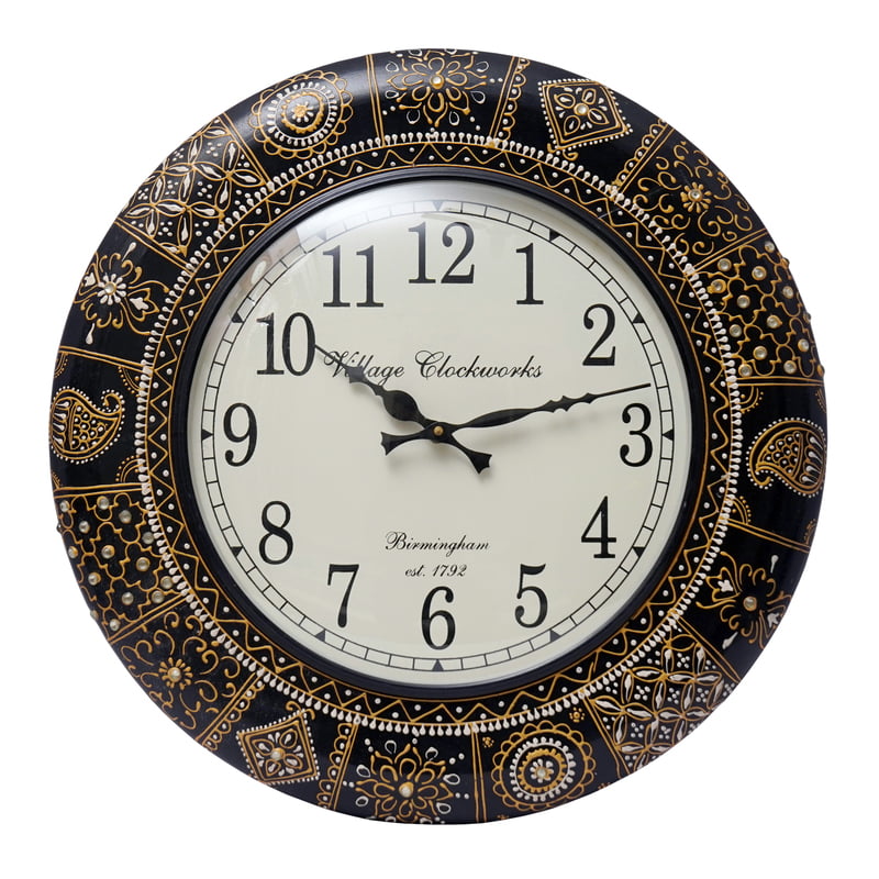 Hand Painted Round Analog Wooden Clock1 (18*18 Inch, 12 Inch Dial)