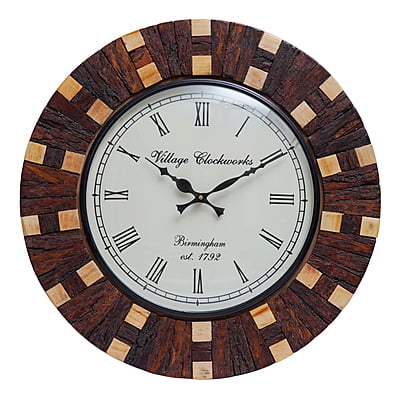 Royal Craft Palace Handcrafted Round Wooden Block Analog Wall Clock with (18*18 Inch, 12 Inch Dial)