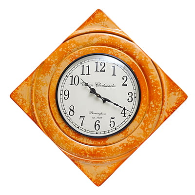 Handcrafted Diamond Wooden Analog Wall Clock with Marble Finish (18*18 Inch, 12 Inch Dial)
