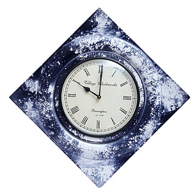 Handcrafted Diamond Wooden Analog Wall Clock with Marble Finish2 (16*16 Inch, 10 Inch Dial)