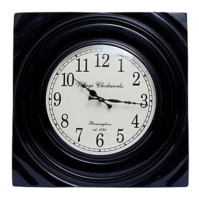 Handcrafted Square Analog Wooden Clock - 18*18 Inch Beauty with a 12 Inch Dial in Rich Black Hue!