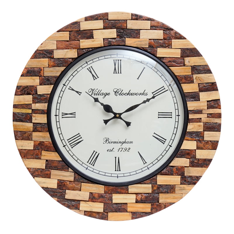 Handcrafted Round Wooden Analog Wall Clock with Blocks1 (18*18 Inch, 12 Inch Dial) Handcrafted Round Wooden Analog Wall Clock with Blocks1 (18*18 Inch, 12 Inch Dial)