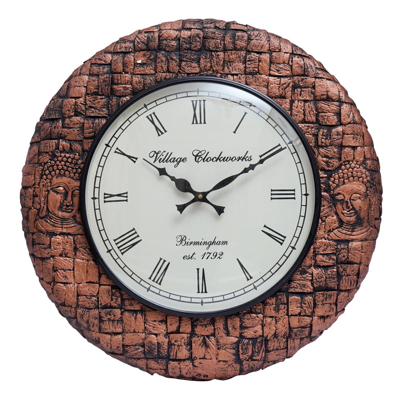 Royal Craft Palace 18" Antique Block POP Polish Copper Budha Wooden Wall Clock for Home Decor Living Room Bedroom and Office Royal Craft Palace 18" Antique Block POP Polish Copper Budha Wooden Wall Clock for Home Decor Living Room Bedroom and Office