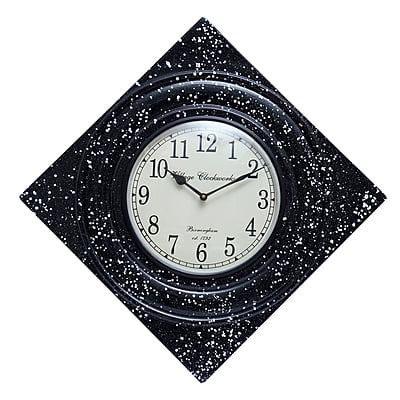Handcrafted Diamond Wooden Analog Wall Clock with Marble Finish1 (16*16 Inch, 10 Inch Dial)