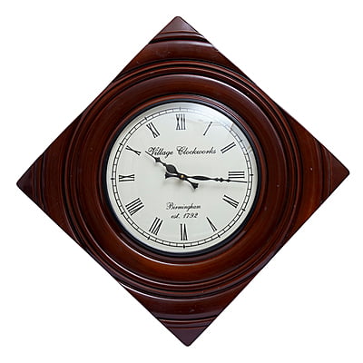 Handcrafted Diamond Analog Wooden Clock - 18*18 Inch Beauty with a 12 Inch Dial in Rich Brown!