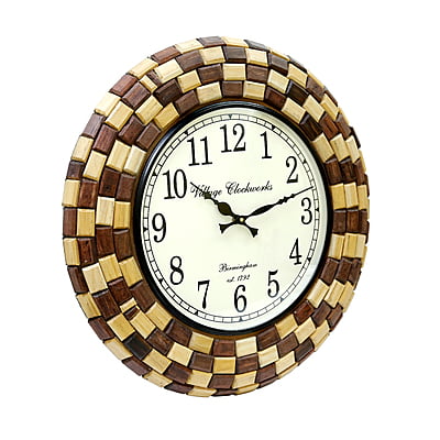 Unique Handcrafted Wooden Clock by Royal Craft Palace - 18 Inch Round Analog Design with 12 Inch Dial Unique Handcrafted Wooden Clock by Royal Craft Palace - 18 Inch Round Analog Design with 12 Inch Dial