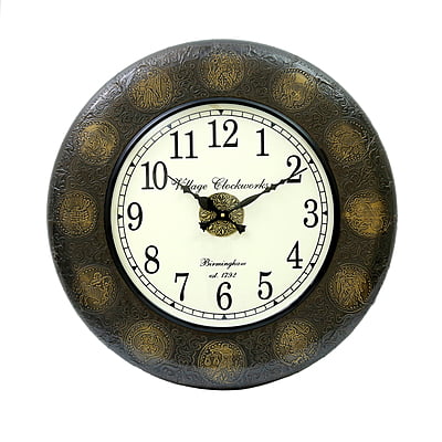 Handcrafted with intricate brass work Zodiac Sign Wooden Clock (18*18 Inch, 12 Inch Dial, Black)
