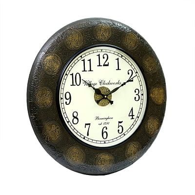 Handcrafted with intricate brass work Zodiac Sign Wooden Clock (18*18 Inch, 12 Inch Dial, Black) Handcrafted with intricate brass work Zodiac Sign Wooden Clock (18*18 Inch, 12 Inch Dial, Black)