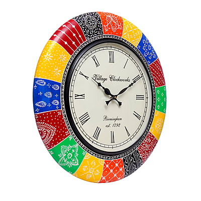 Hand Painted Round Analog Wooden Clock (18*18 Inch, 12 Inch Dial)