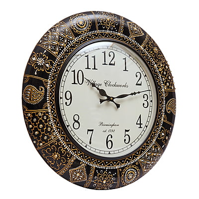 Hand Painted Round Analog Wooden Clock1 (18*18 Inch, 12 Inch Dial)