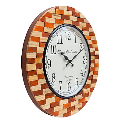 Handcrafted Round Wooden Analog Wall Clock with Blocks (18*18 Inch, 12 Inch Dial) Handcrafted Round Wooden Analog Wall Clock with Blocks (18*18 Inch, 12 Inch Dial)