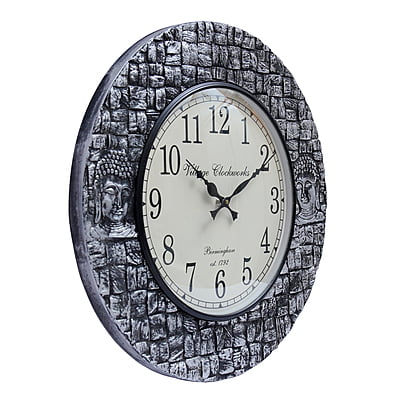 Royal Craft Palace 18" Antique Block POP Polish Silver Buddha Wooden Wall Clock Royal Craft Palace 18" Antique Block POP Polish Silver Buddha Wooden Wall Clock