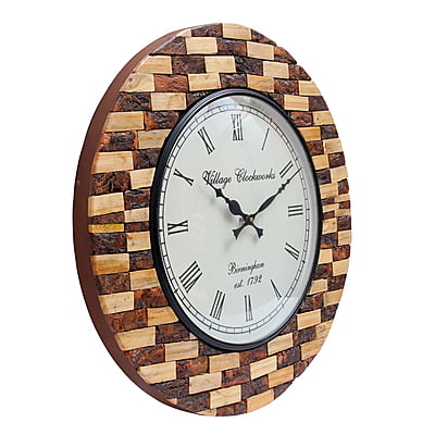 Handcrafted Round Wooden Analog Wall Clock with Blocks1 (18*18 Inch, 12 Inch Dial) Handcrafted Round Wooden Analog Wall Clock with Blocks1 (18*18 Inch, 12 Inch Dial)