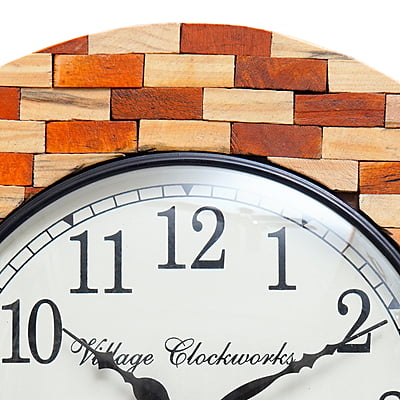 Handcrafted Round Wooden Analog Wall Clock with Blocks (18*18 Inch, 12 Inch Dial) Handcrafted Round Wooden Analog Wall Clock with Blocks (18*18 Inch, 12 Inch Dial)