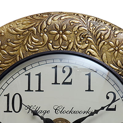 Handcrafted with intricate brass emboss design work/ Wooden Analog Clock (18*18 Inch, 12 Inch Dial, Gold) Handcrafted with intricate brass emboss design work/ Wooden Analog Clock (18*18 Inch, 12 Inch Dial, Gold)