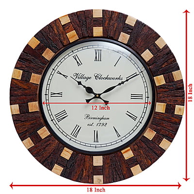 Royal Craft Palace Handcrafted Round Wooden Block Analog Wall Clock with (18*18 Inch, 12 Inch Dial)