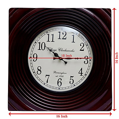 Handcrafted Square Analog Wooden Clock - A Majestic 18*18 Inch Beauty with a 12 Inch Dial in Rich Brown Hue!
