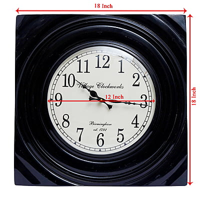 Handcrafted Square Analog Wooden Clock - 18*18 Inch Beauty with a 12 Inch Dial in Rich Black Hue!