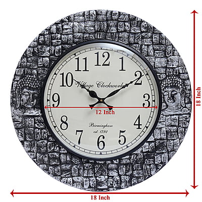 Royal Craft Palace 18" Antique Block POP Polish Silver Buddha Wooden Wall Clock Royal Craft Palace 18" Antique Block POP Polish Silver Buddha Wooden Wall Clock