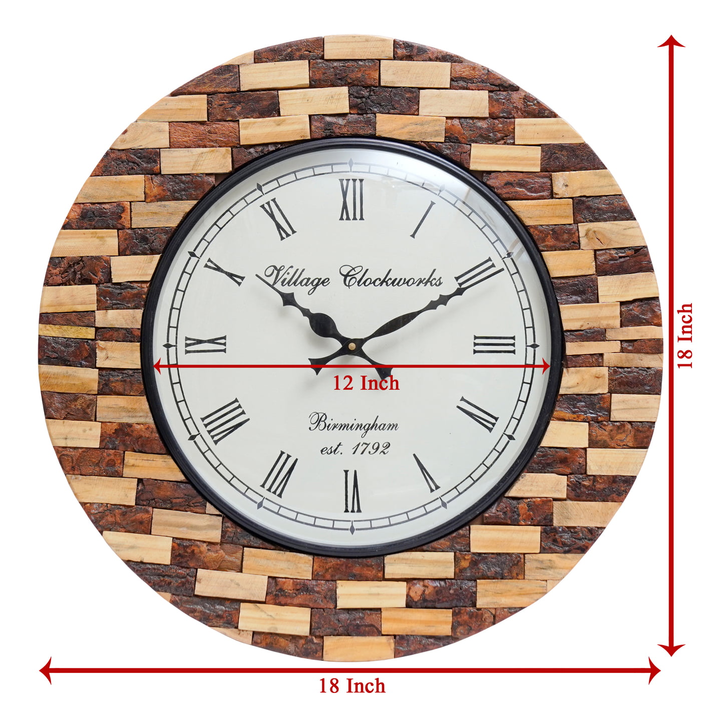 Handcrafted Round Wooden Analog Wall Clock with Blocks1 (18*18 Inch, 12 Inch Dial) Handcrafted Round Wooden Analog Wall Clock with Blocks1 (18*18 Inch, 12 Inch Dial)