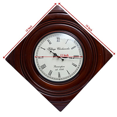 Handcrafted Diamond Analog Wooden Clock - 18*18 Inch Beauty with a 12 Inch Dial in Rich Brown! Handcrafted Diamond Analog Wooden Clock - 18*18 Inch Beauty with a 12 Inch Dial in Rich Brown!