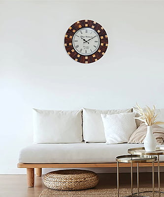 Royal Craft Palace Handcrafted Round Wooden Block Analog Wall Clock with (18*18 Inch, 12 Inch Dial)