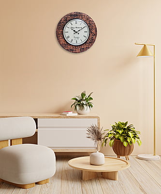 Royal Craft Palace 18" Antique Block POP Polish Copper Budha Wooden Wall Clock for Home Decor Living Room Bedroom and Office