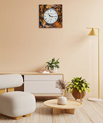 Handcrafted Square Wooden Analog Wall Clock with Marble Finish (18*18 Inch, 12 Inch Dial)