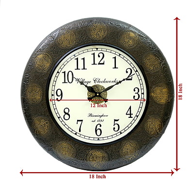 Handcrafted with intricate brass work Zodiac Sign Wooden Clock (18*18 Inch, 12 Inch Dial, Black) Handcrafted with intricate brass work Zodiac Sign Wooden Clock (18*18 Inch, 12 Inch Dial, Black)
