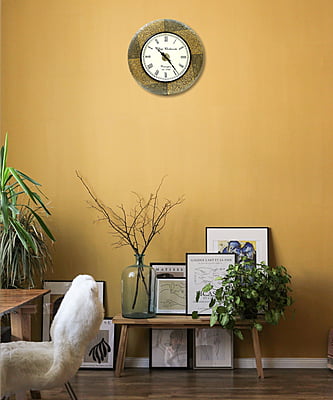 Handcrafted with intricate brass emboss design/ Wooden Analog Clock (18*18 Inch,12 Inch Dial, Gold) Handcrafted with intricate brass emboss design/ Wooden Analog Clock (18*18 Inch,12 Inch Dial, Gold)