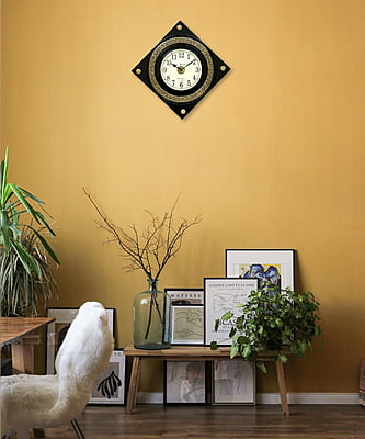 Brass Embossed Diamond Wooden Clock -18x18 Inch, 12 Inch Dial, Handcrafted Design Gold/Black Finish Brass Embossed Diamond Wooden Clock -18x18 Inch, 12 Inch Dial, Handcrafted Design Gold/Black Finish