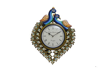 Royal Craft Palace 24-Inch Wooden Peacock Wall Clock for Home & Living Room