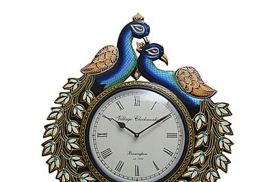 Royal Craft Palace 24-Inch Wooden Peacock Wall Clock for Home & Living Room