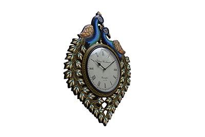 Royal Craft Palace 24-Inch Wooden Peacock Wall Clock for Home & Living Room