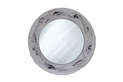 18 Inch Handcrafted Round Wooden Mirror with a Luxurious Marble Finish