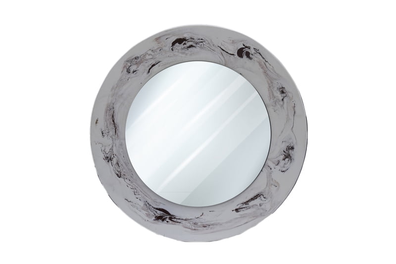18 Inch Handcrafted Round Wooden Mirror with a Luxurious Marble Finish