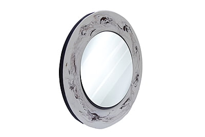 18 Inch Handcrafted Round Wooden Mirror with a Luxurious Marble Finish