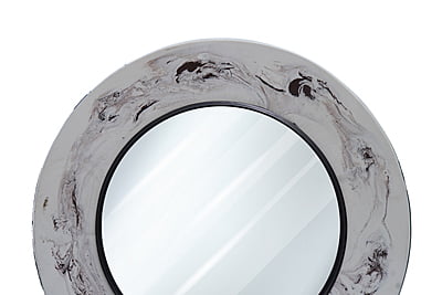 18 Inch Handcrafted Round Wooden Mirror with a Luxurious Marble Finish