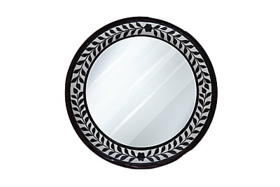 18-Inch Handcrafted Round Wooden Mirror with Stunning Marble Finish