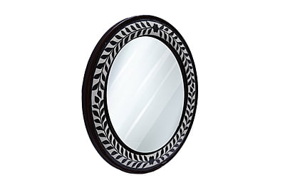 18-Inch Handcrafted Round Wooden Mirror with Stunning Marble Finish