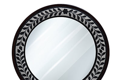 18-Inch Handcrafted Round Wooden Mirror with Stunning Marble Finish