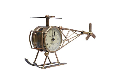 Time Takes Flight: Discover the Royal Craft Palace Iron Metal Helicopter Table Clock - 4"