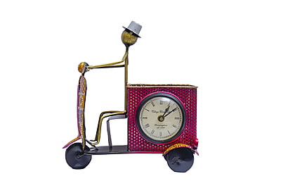 Time on Wheels: Royal Craft Palace Iron Metal Scooter Table Clock & Pen/Mobile Holder (10x5x10 CM)