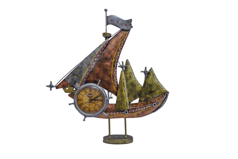 Sail Through Time: Royal Craft Palace Iron Metal Ship Table Clock (17x5x18 CM)