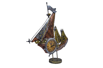 Sail Through Time: Royal Craft Palace Iron Metal Ship Table Clock (17x5x18 CM)